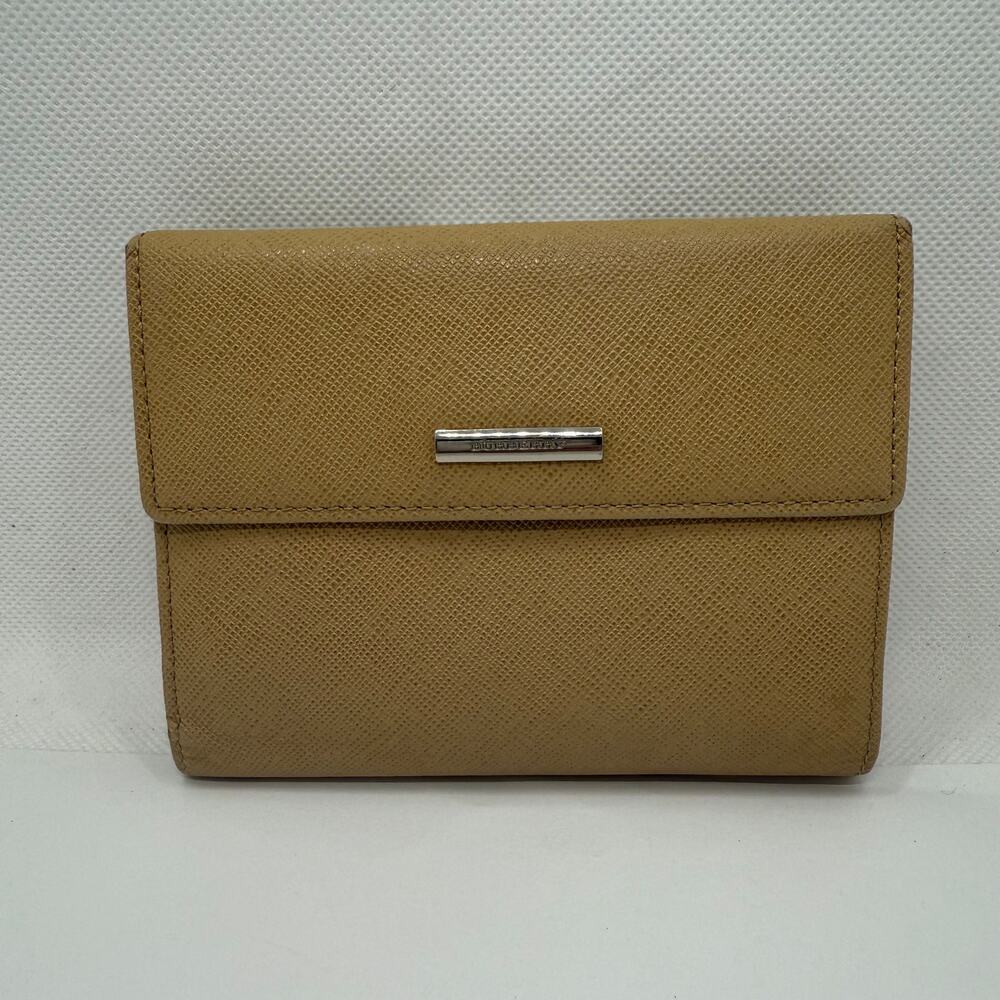 Burberry Tan Saffiano Leather Compact Wallet Authentic Clean